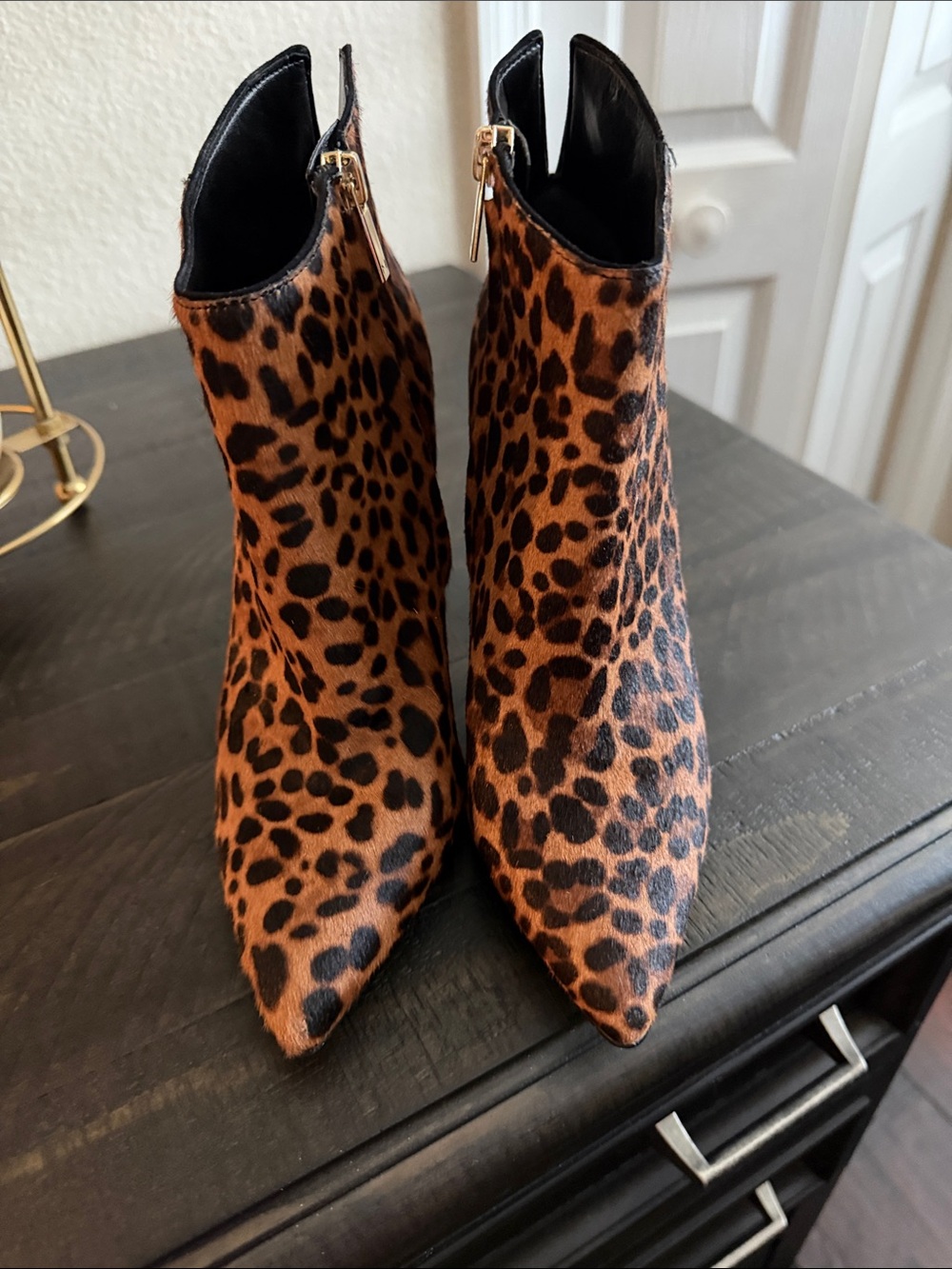 Marc Fisher Leopard Print Pointed Toe Ankle Booties - Black & Brown